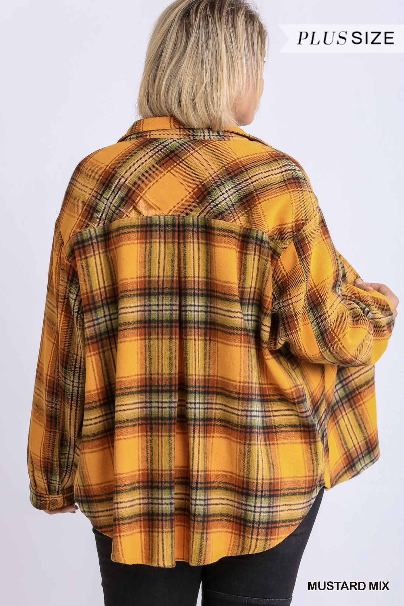 Plaid Collar Button Down Overshirt With Front Pockets - Nova Store