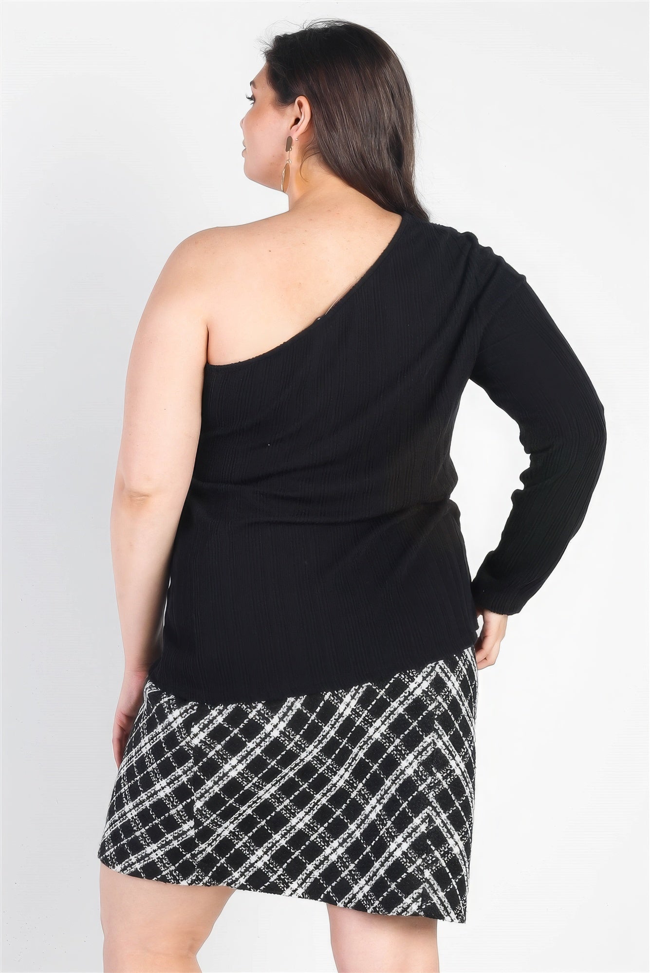 Plus Black Ribbed One Shoulder Top - Nova Store
