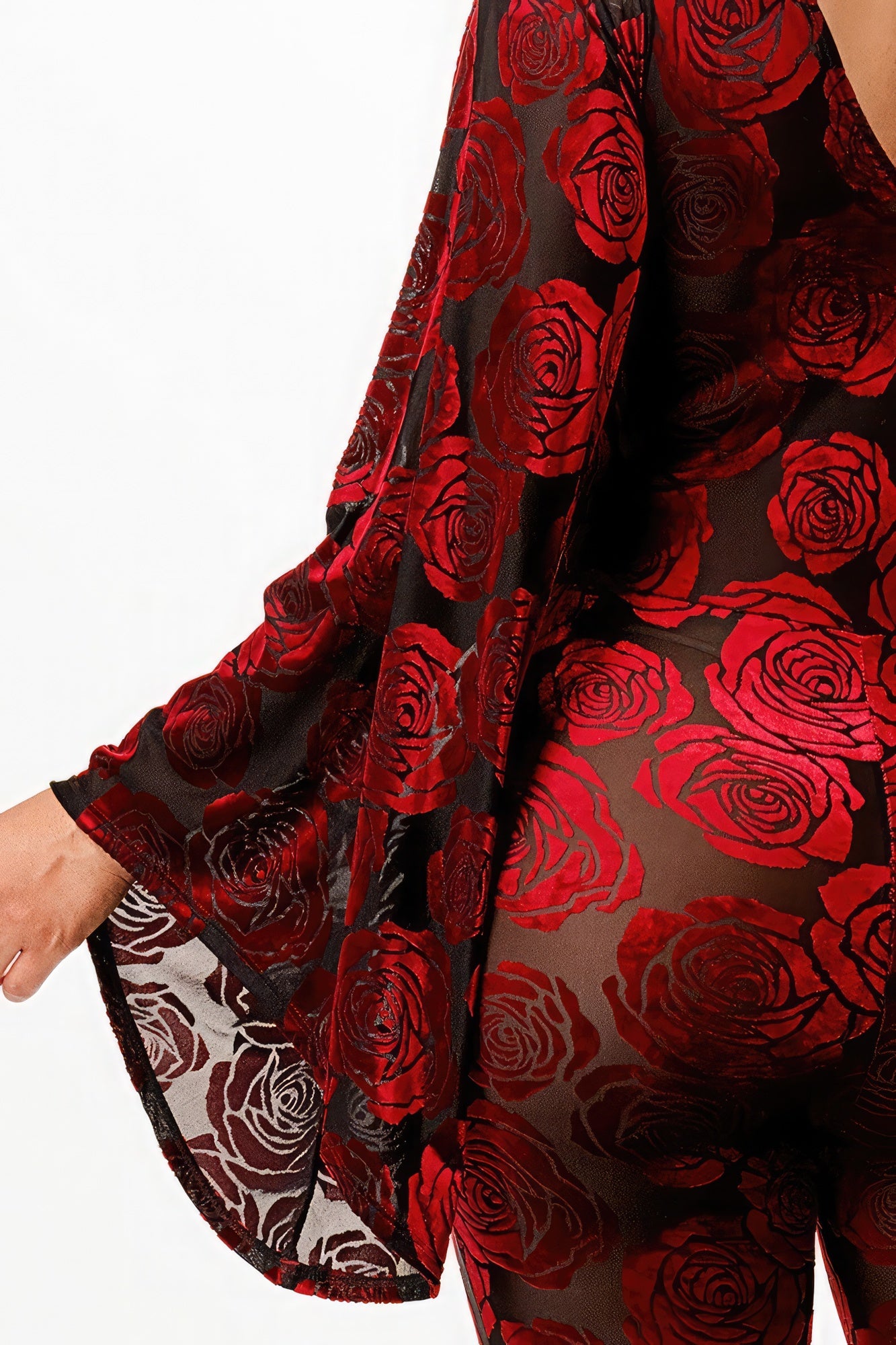 Velvet Flocking Jumpsuit/bell Sleeve - Nova Store