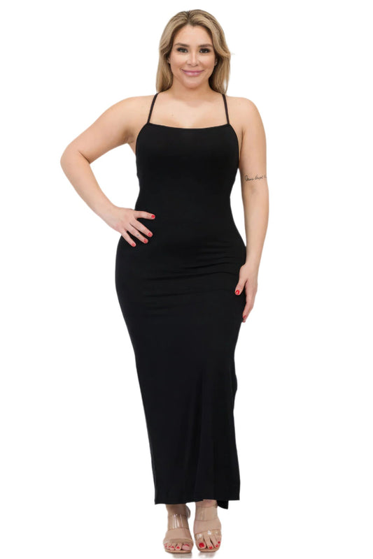 Plus Size Crisscross Back Split Thigh Maxi Dress - Nova Store