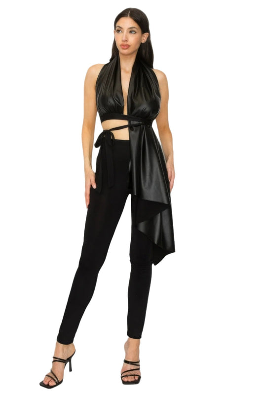Faux Leather Pants Set with Top