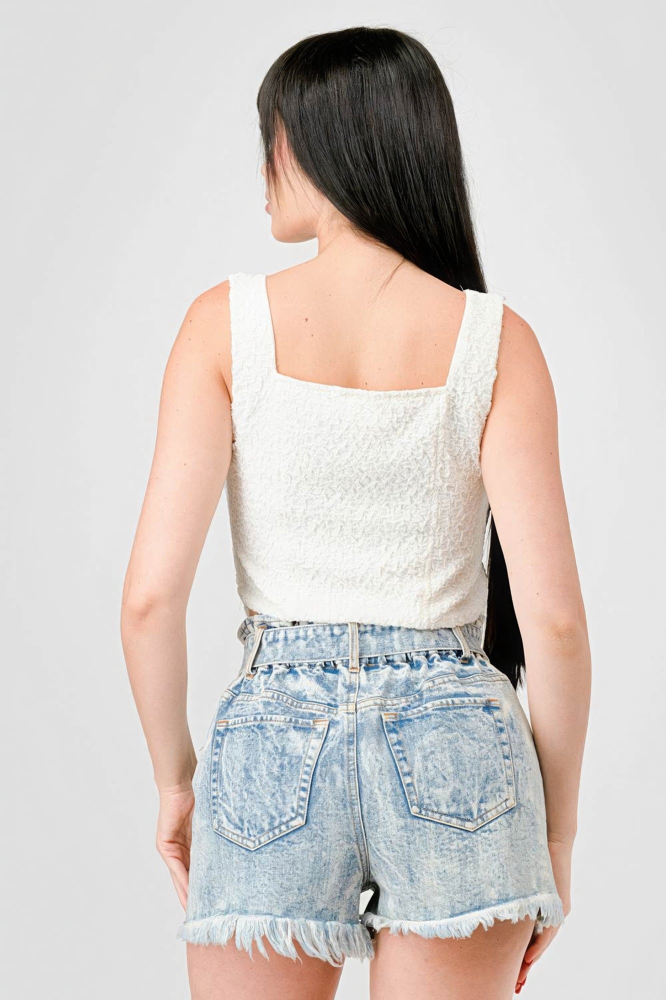Crinkle Stretch Knit Bustier Top with Sweetheart Hooked Design