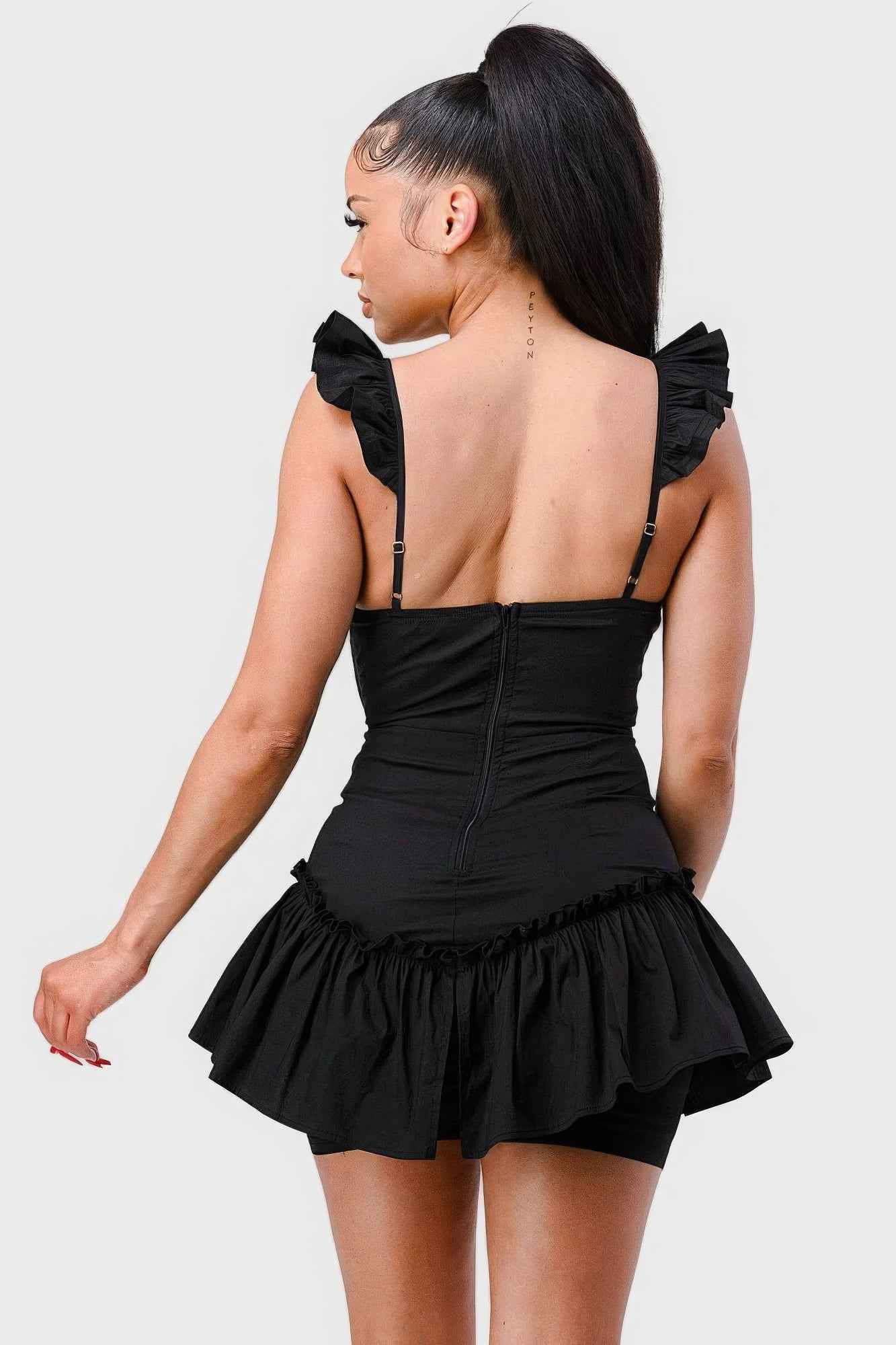 Sweetheart Mini Dress with Drawstring Bow Cutout Ruffled Flutter Sleeves