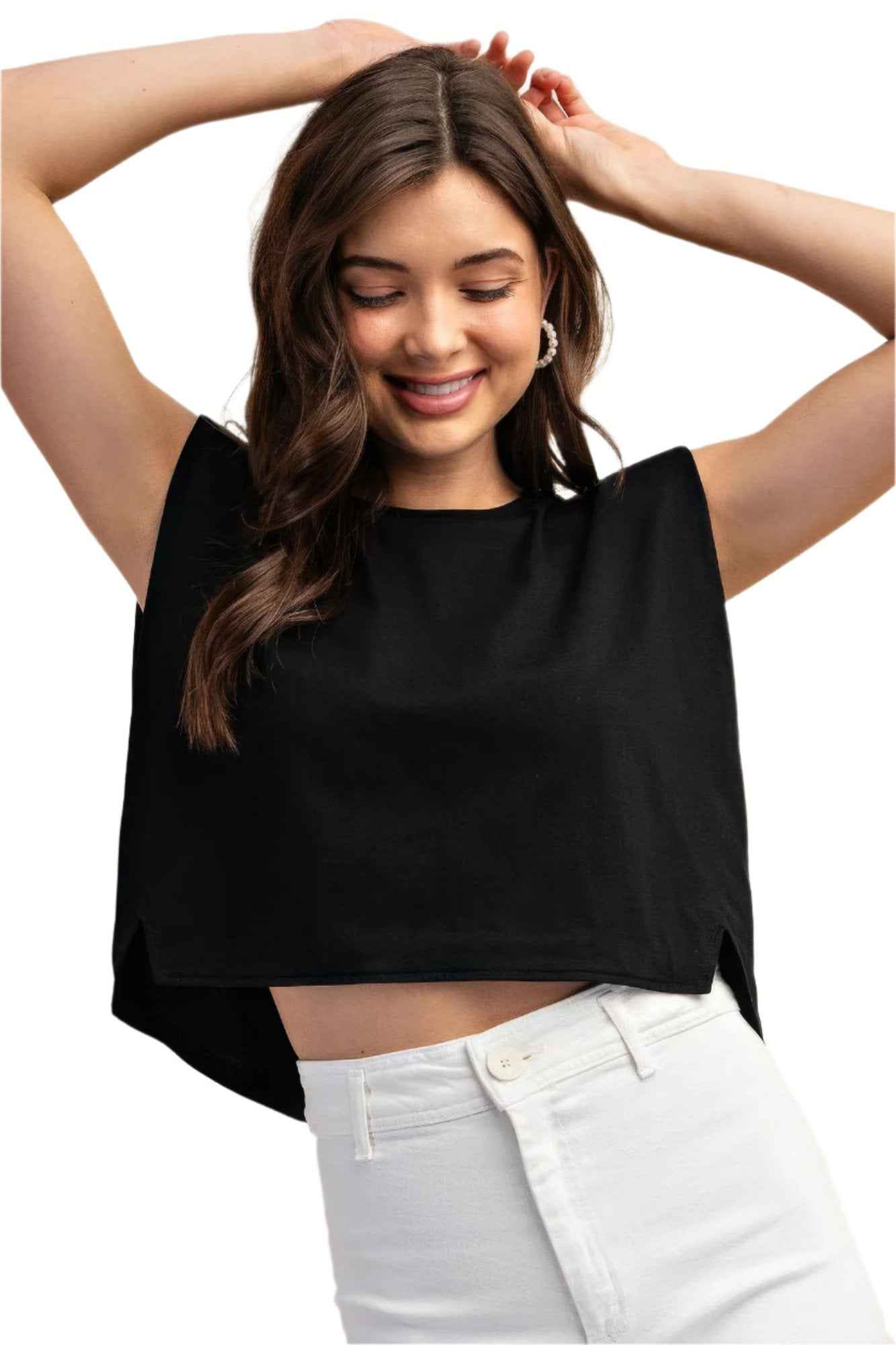 Sleeveless Crop Top Shoulder Pads - Stylish & Trendy Crop Top