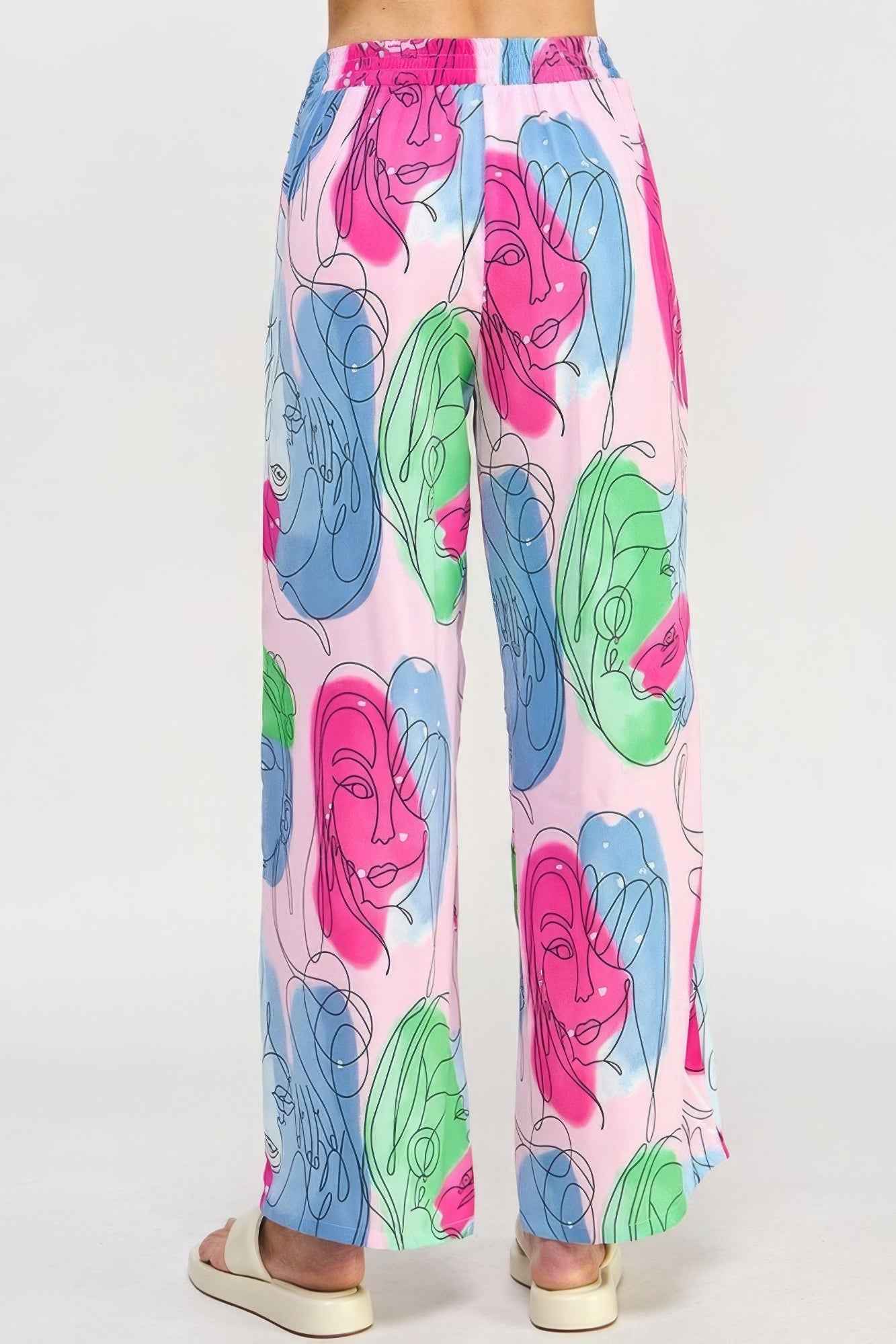 Printed Wide Leg Pant - Elastic Back Design for Comfort