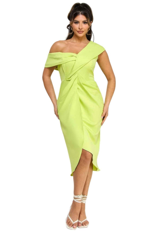 Off Shoulder Twist Front Midi Dress | Tulip Skirt Style