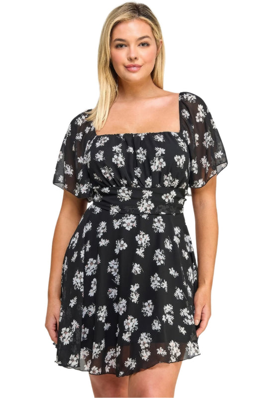 Plus Size Floral Chiffon Dress - Nova Store