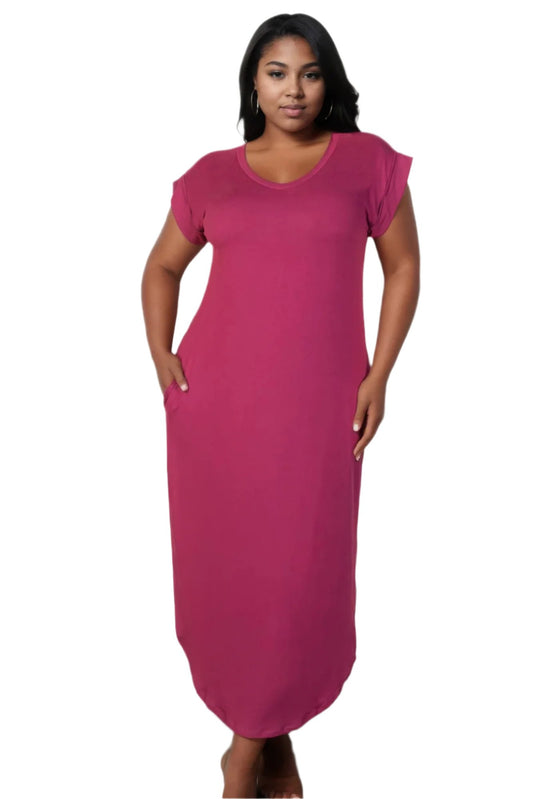 Plus Size Hidden Pocket Batwing Sleeve V Neck Long Dress - Nova Store
