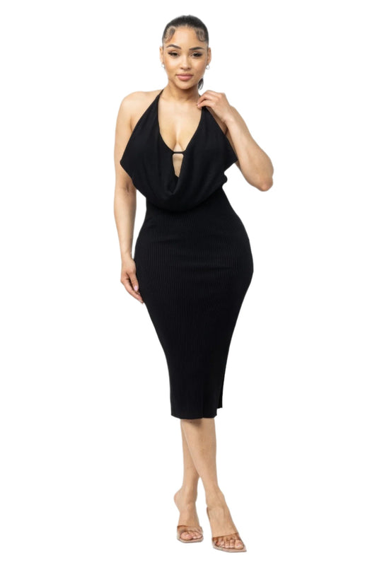 Tie Halter Drape Neck Midi Dress - Nova Store