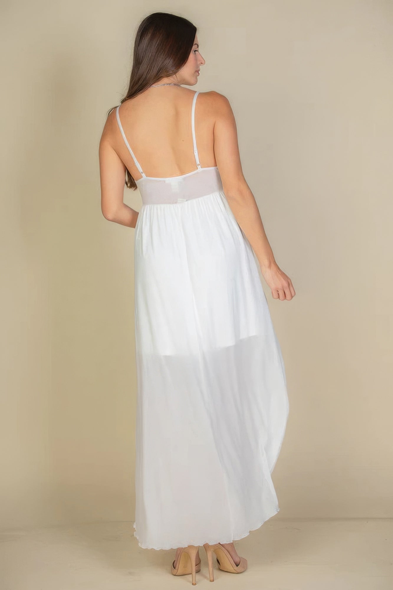 Plunge Neck Split Thigh Mesh Maxi Dress - Nova Store