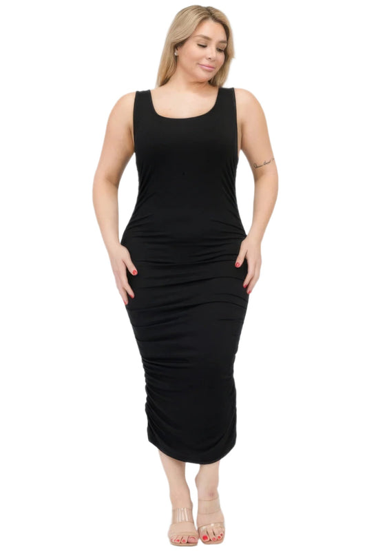 Plus Size Square Neck Ruched Bodycon Midi Dress - Nova Store