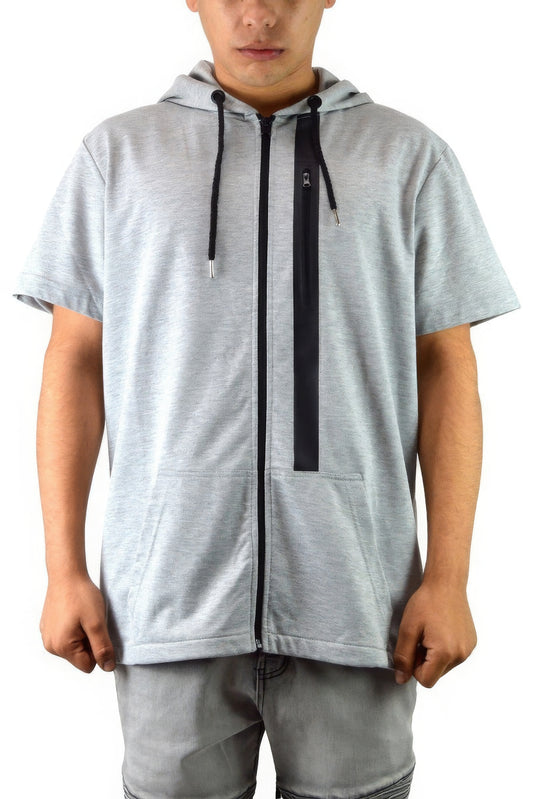 Men's Casual Short Sleeve Zip-up Hoodie Tops - Nova Store