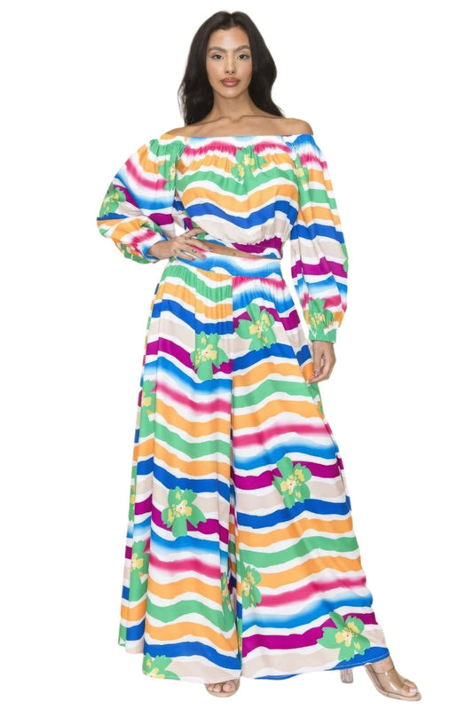 Off Shoulder Top And Wide Pants Set - Nova Store