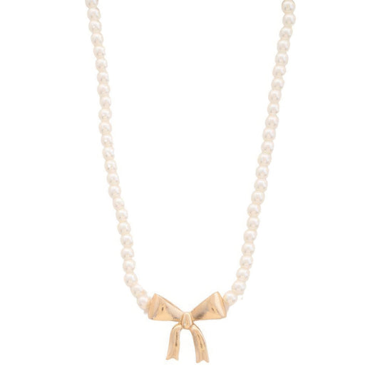 Pearl Ribbon Bow Pendant Necklace - Nova Store