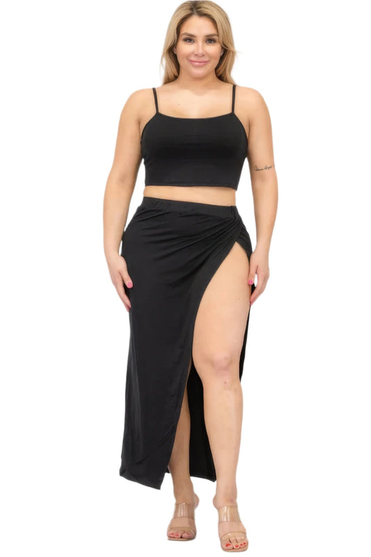 Plus Size Crop Cami & Split Thigh Maxi Skirt Set - Nova Store