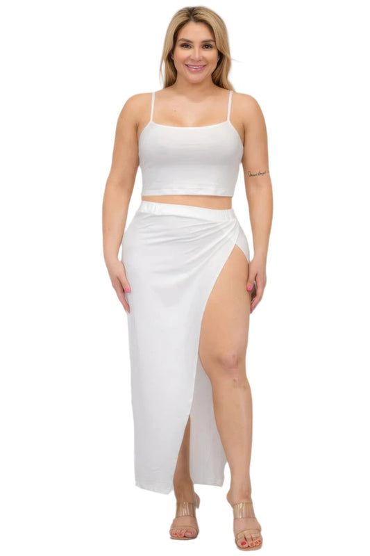 Plus Size Crop Cami & Split Thigh Maxi Skirt Set - Nova Store