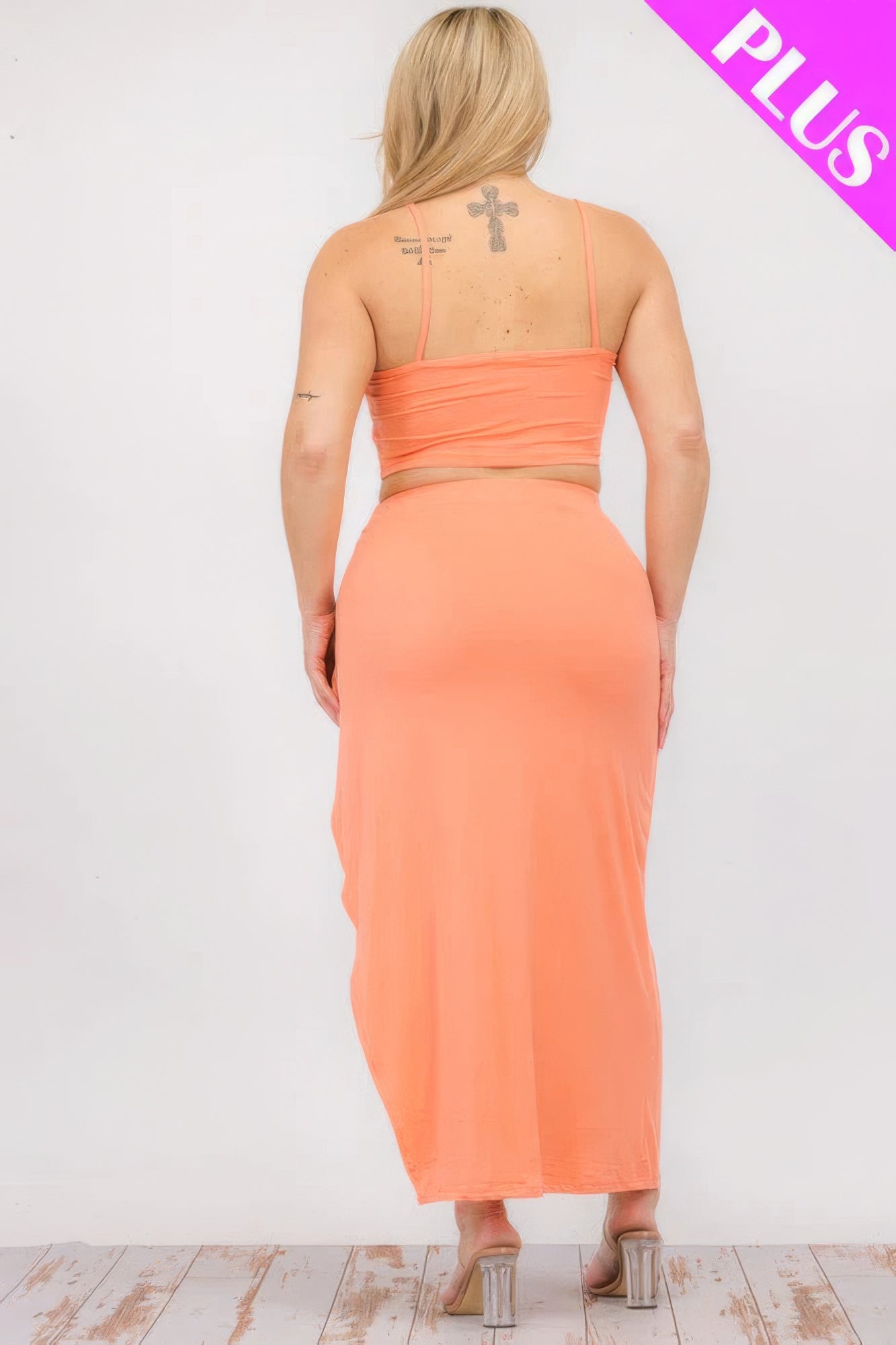 Plus Size Crop Cami & Split Thigh Maxi Skirt Set - Nova Store