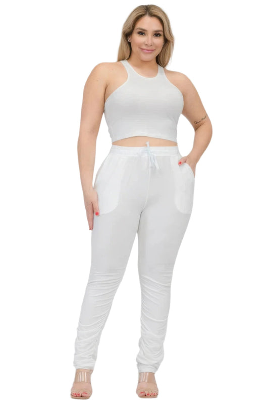 Plus Size Crop Tank Top & Ruched Pants Set - Nova Store