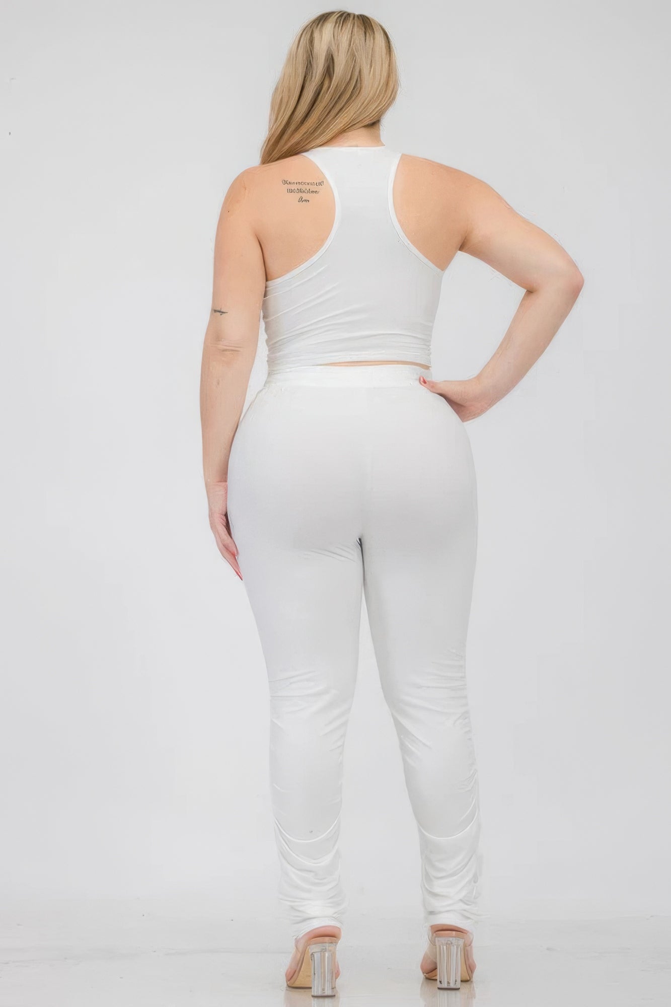 Plus Size Crop Tank Top & Ruched Pants Set - Nova Store