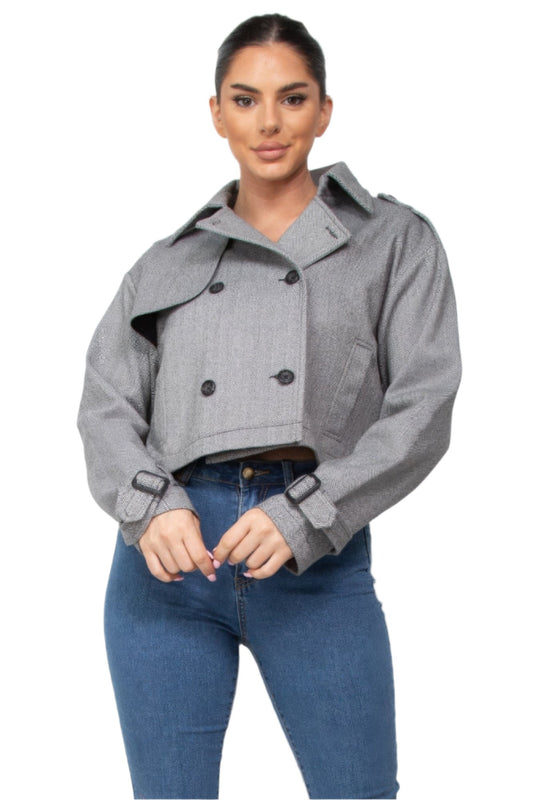 Notch Buckled Sleeve Crop Trench Coat - Nova Store
