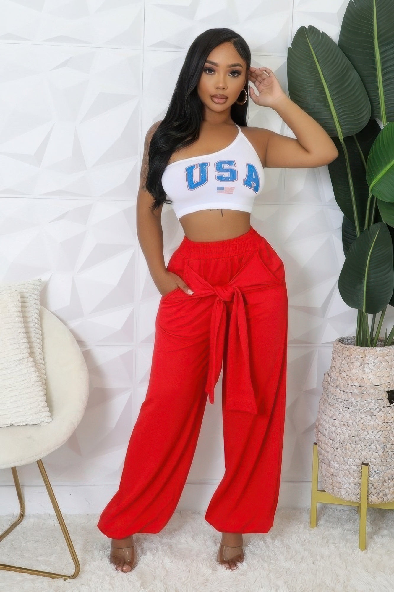 Red High-Waisted Pants | Casual High-Waisted Pants | Nova Store