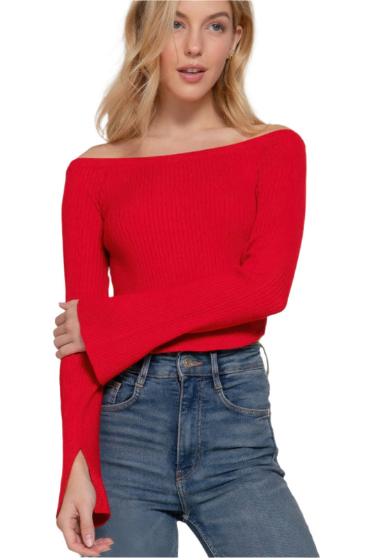 Long flare slv off shoulder sweater - Nova Store