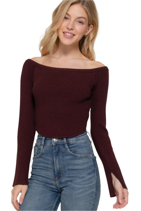 Long flare slv off shoulder sweater - Nova Store