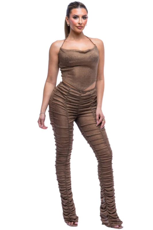 Halter Top Ruched Pants Set - Nova Store