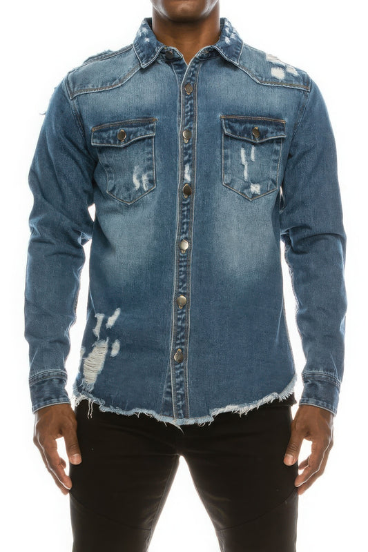 Blue Ripped Overshirt | Blue Denim Overshirt | Nova Store