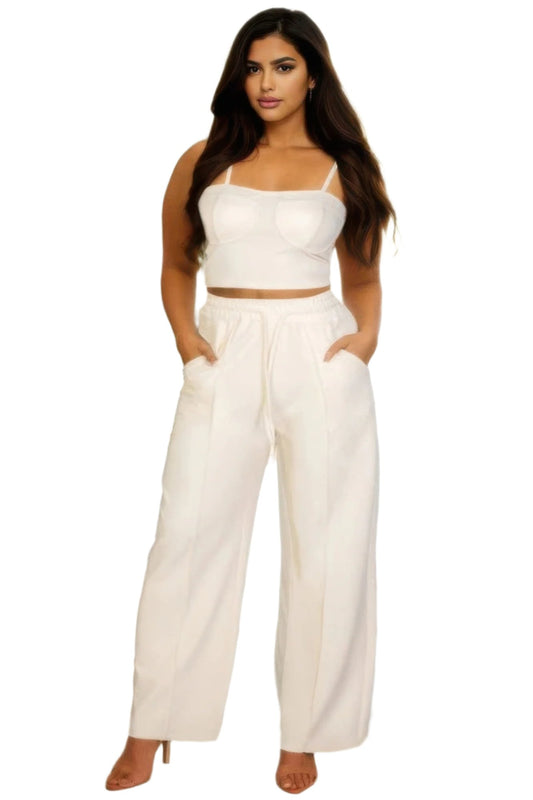 Plus Bustier Crop Cami Top & Slant Pocket Straight Pants - Nova Store