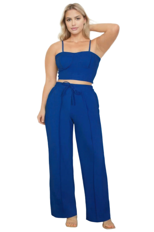 Plus Bustier Crop Cami Top & Slant Pocket Straight Pants - Nova Store