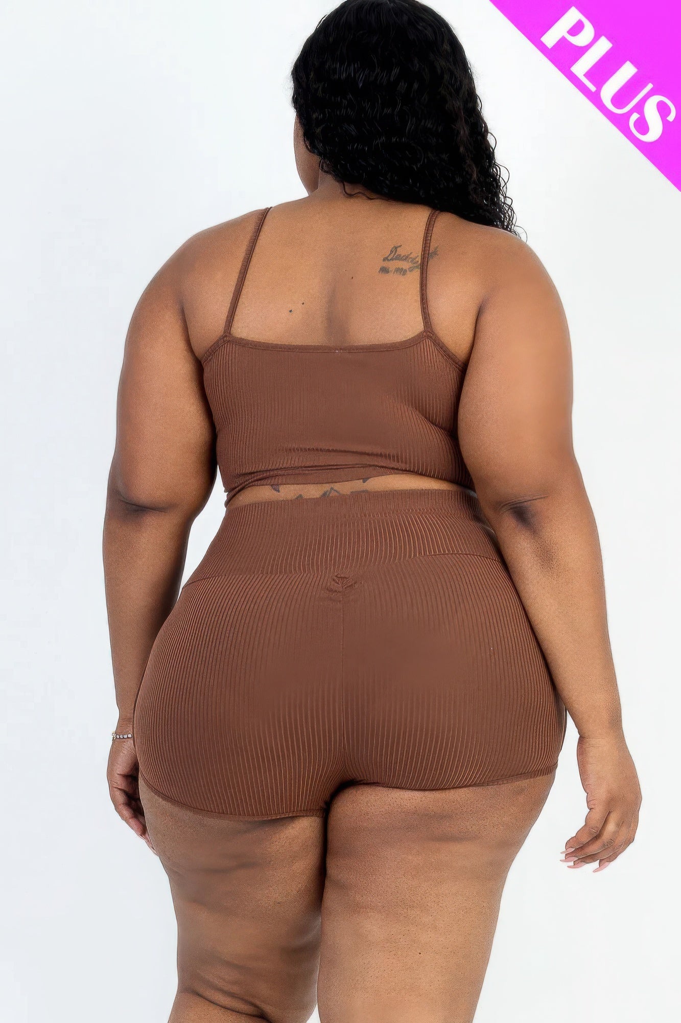 Plus Size Ribbed Cami Crop Top & Ruched Shorts Set - Nova Store