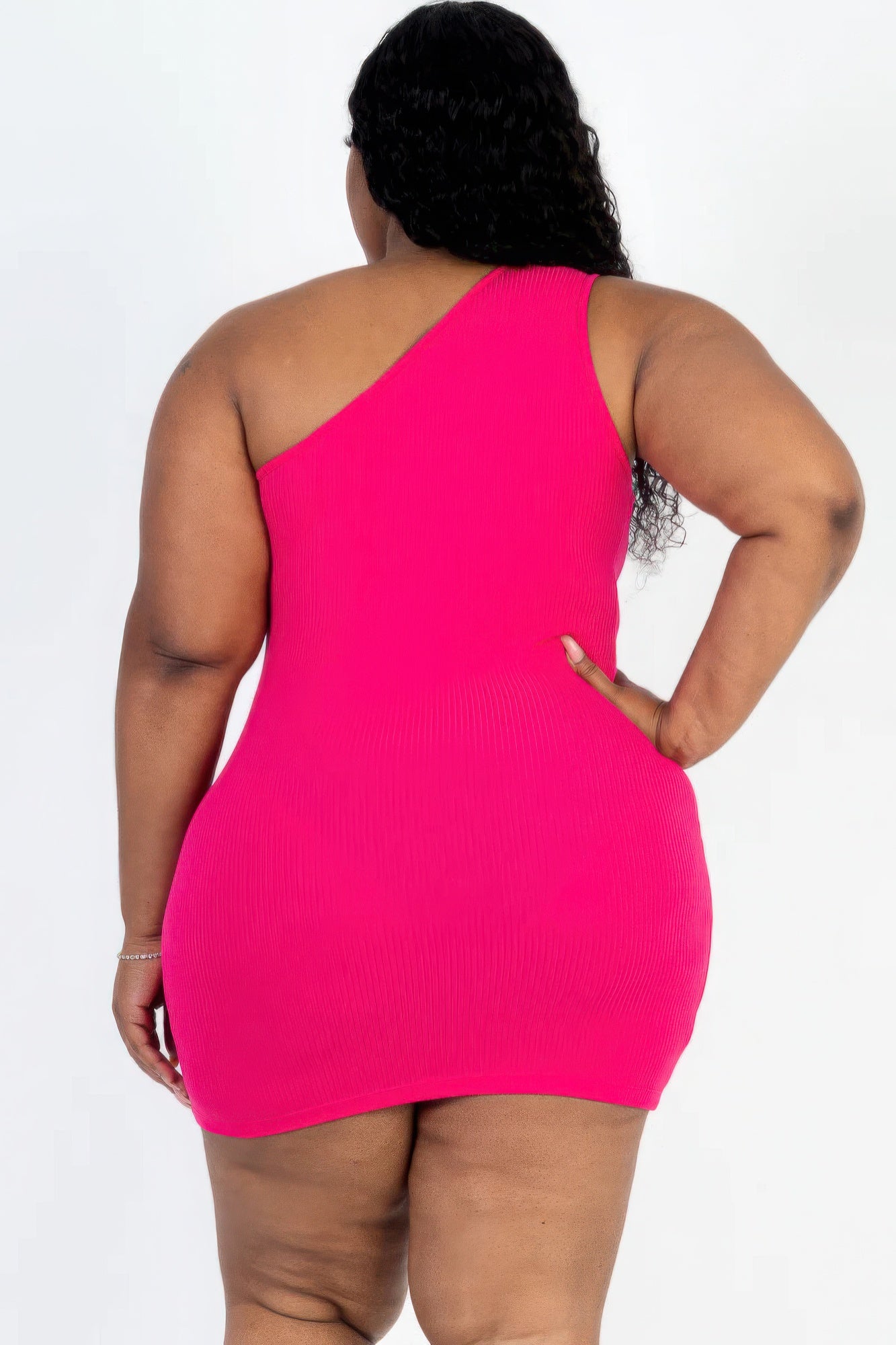 Plus Size Ribbed One Shoulder Cutout Front Casual Mini Bodycon Dress - Nova Store