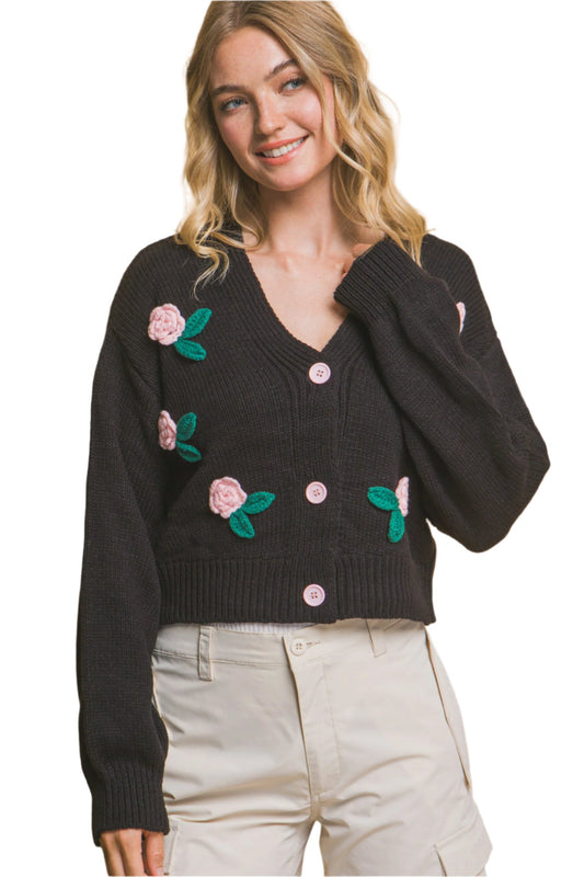 Mid cropped flower cardigan - Nova Store