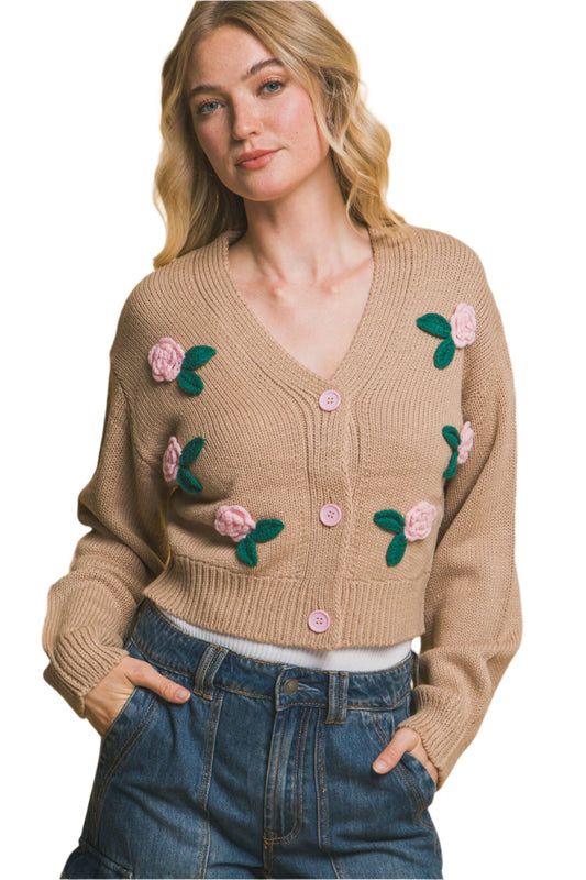 Mid cropped flower cardigan - Nova Store