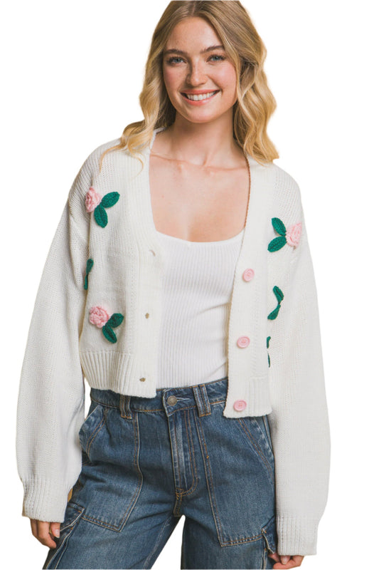 Mid cropped flower cardigan - Nova Store