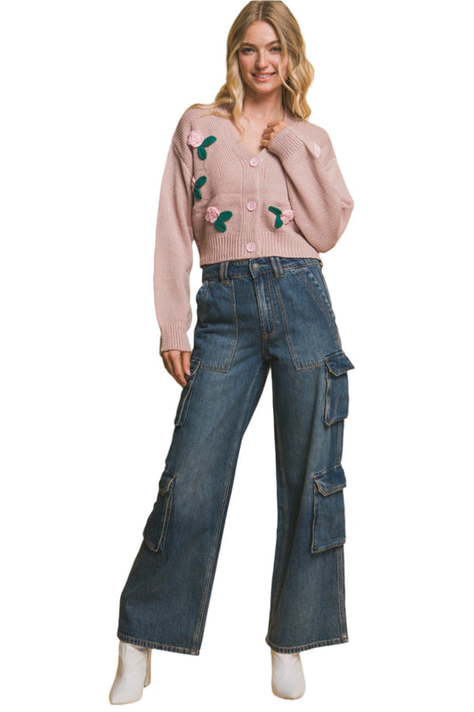 Mid cropped flower cardigan - Nova Store