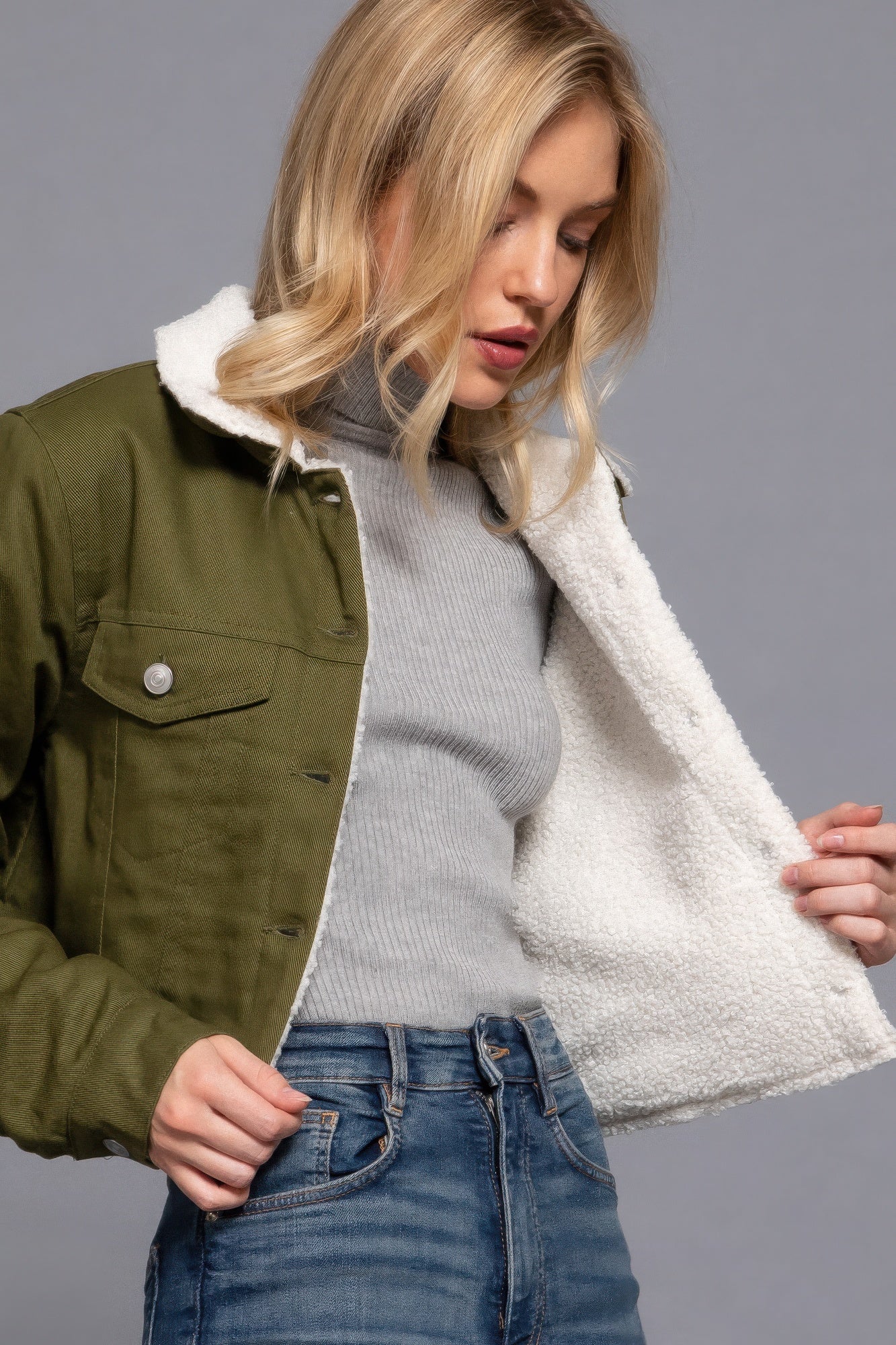 Button Closure Sherpa-lined Twill Jacket - Nova Store