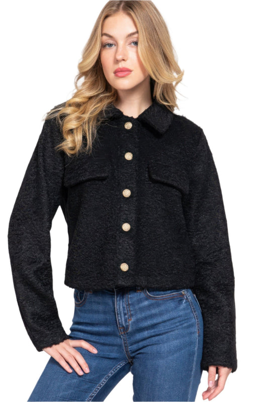 Long Slv Teddy Fleece Short Jacket - Nova Store
