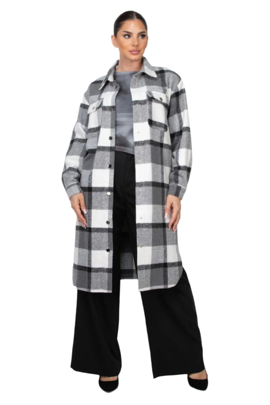 Plaid Buttoned Shacket Coat - Nova Store