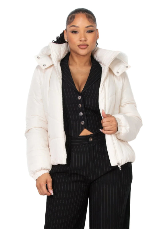 Insulated Zip-up Faux Fur Hooded Jacket - Nova Store