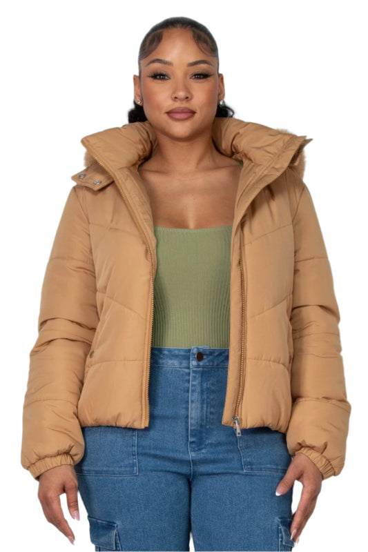 Insulated Zip-up Faux Fur Hooded Jacket - Nova Store