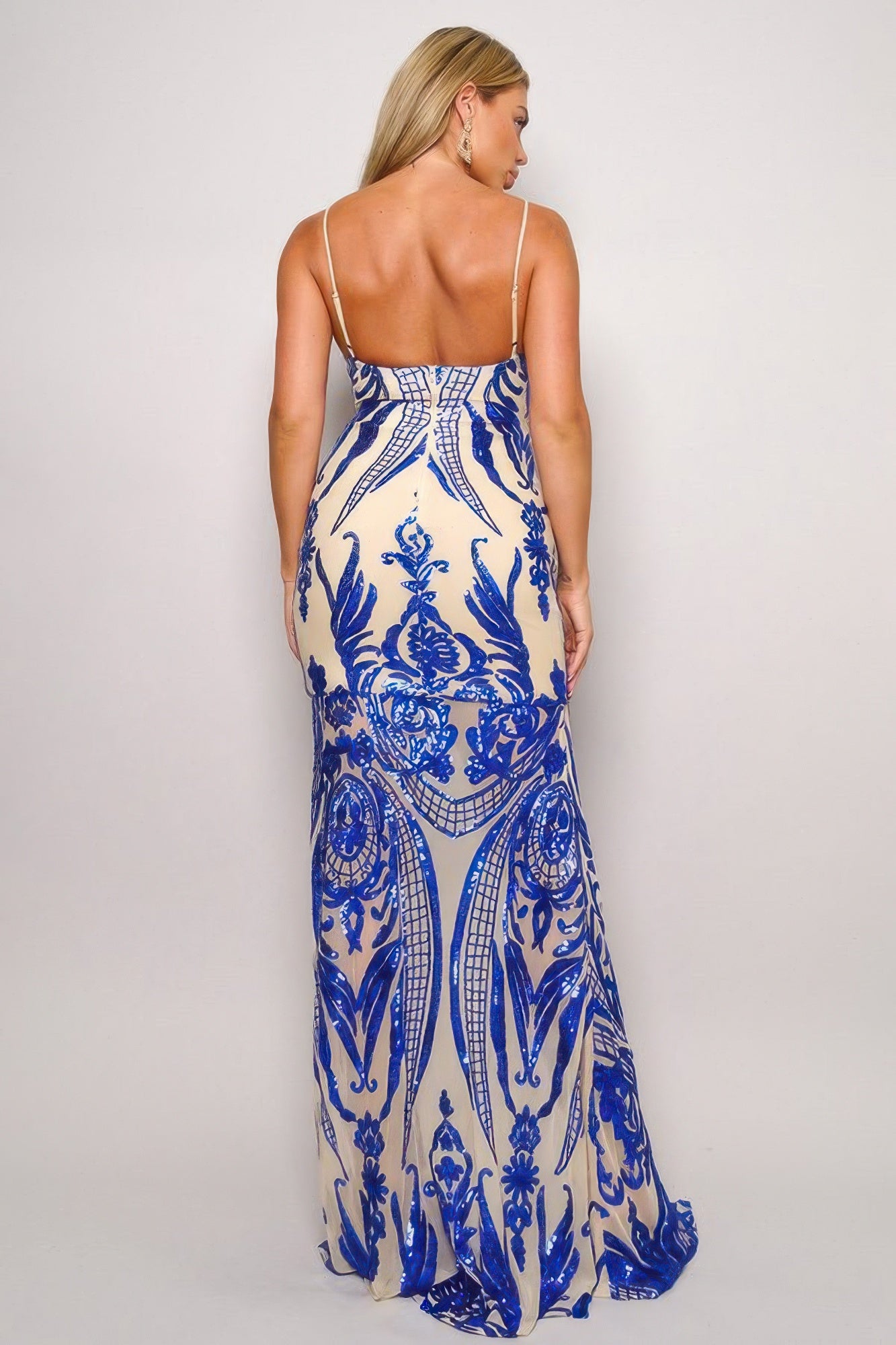 Spaghetti Strap Art Deco Sequins Maxi Dress - Nova Store