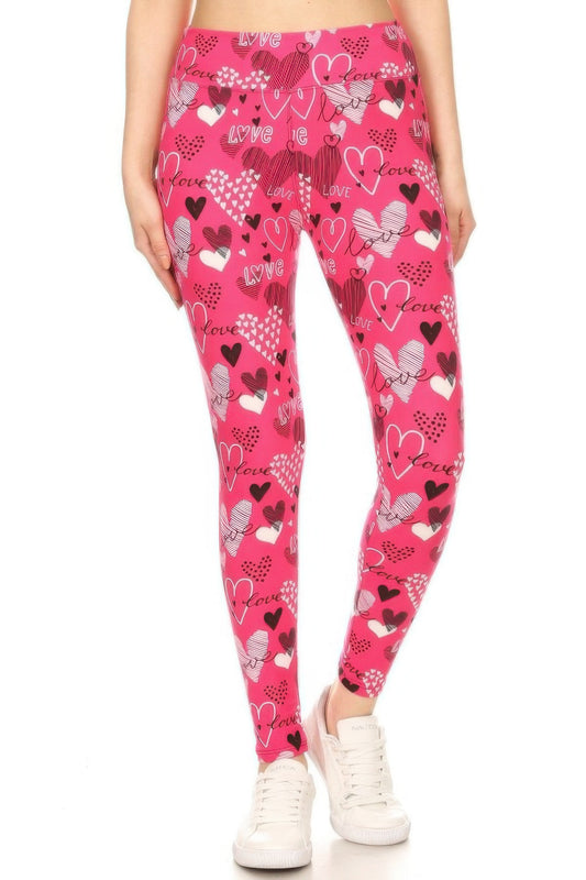 Heart Prints Printed, High Waisted Leggings - Nova Store
