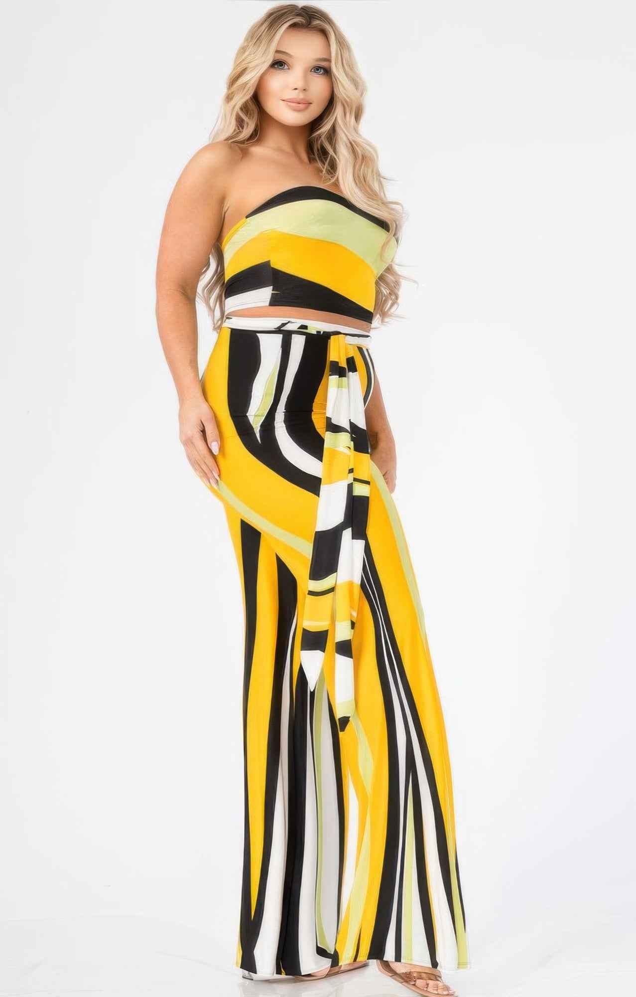 Plus Colorblock Stripe 2 Piece Pants Set