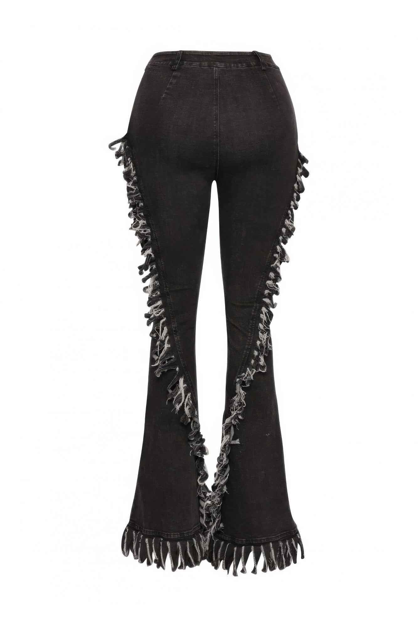 Distressed Fringe Denim Flared Pant