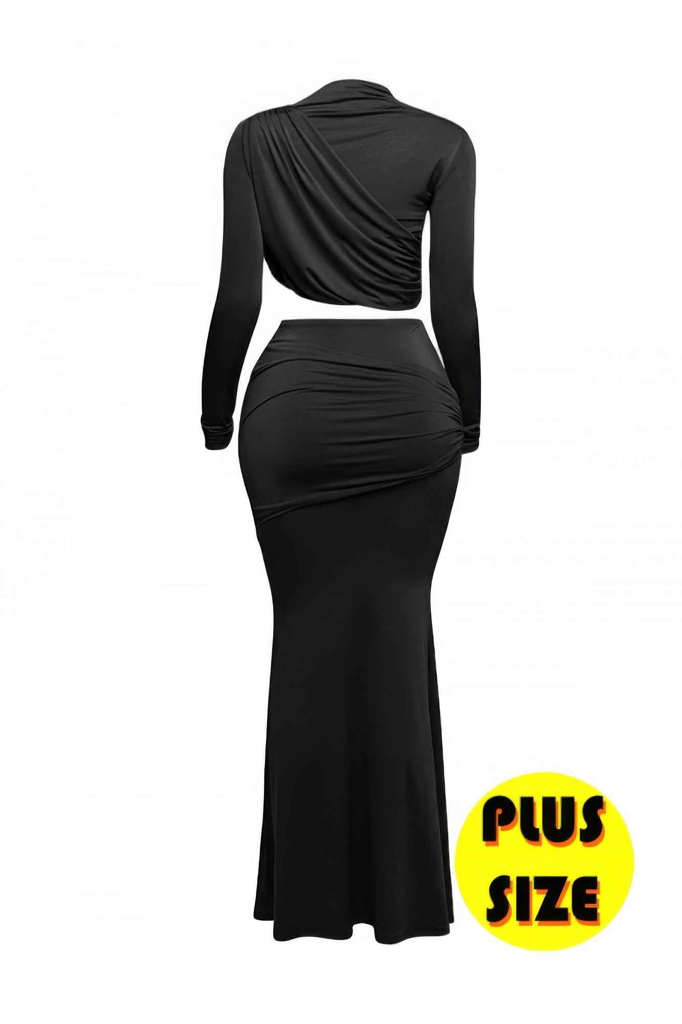 Plus Size Shirring Detailed Top & Long Skirt Set