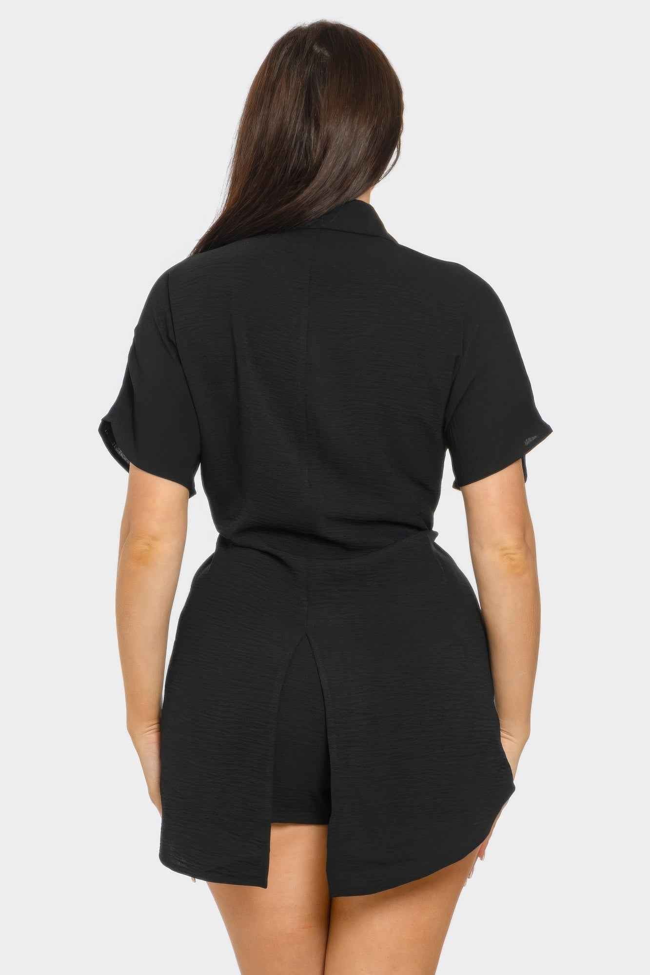 Front Tie Back Oversized Slit Top And Shorts Set