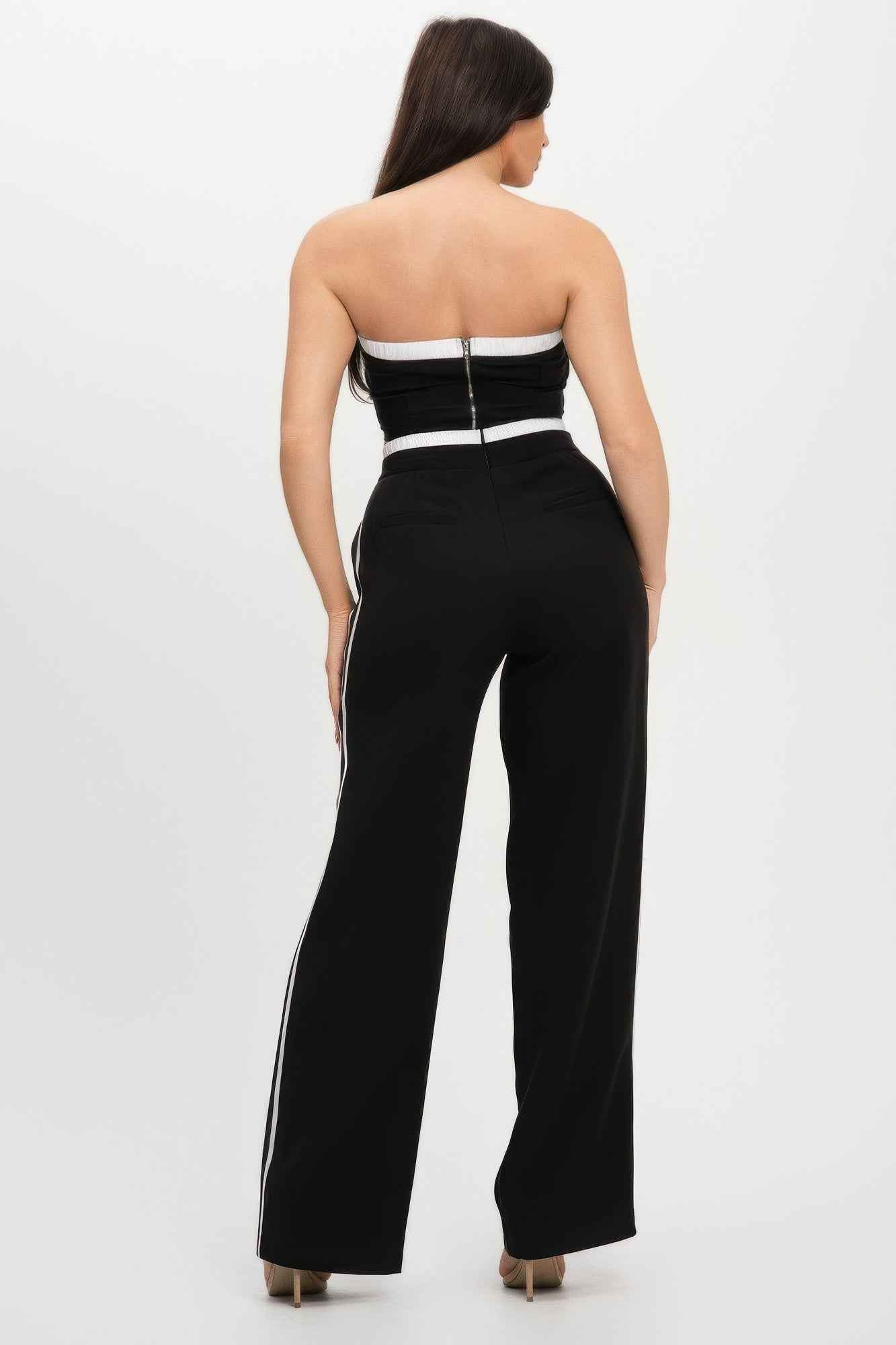 Stripe Tapping Contrast Elastic Band Toppants Set