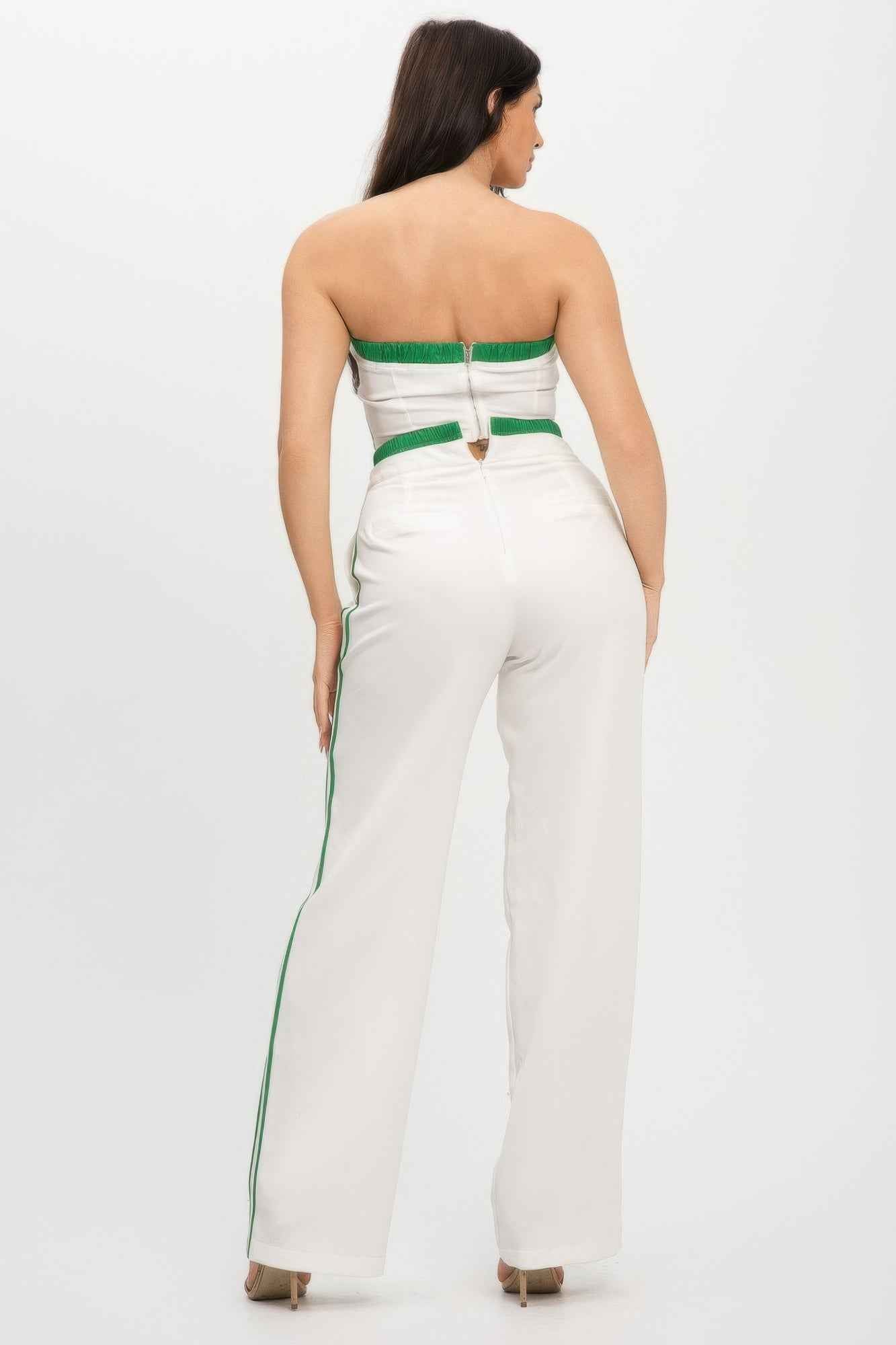 Stripe Tapping Contrast Elastic Band Toppants Set